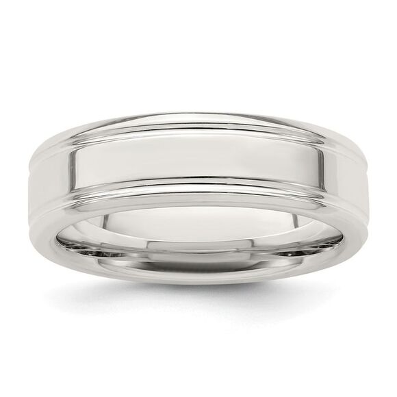 Kazi Luxury Sterling Silver 6mm Polished Flat Grooved Fancy Band Size 11.5